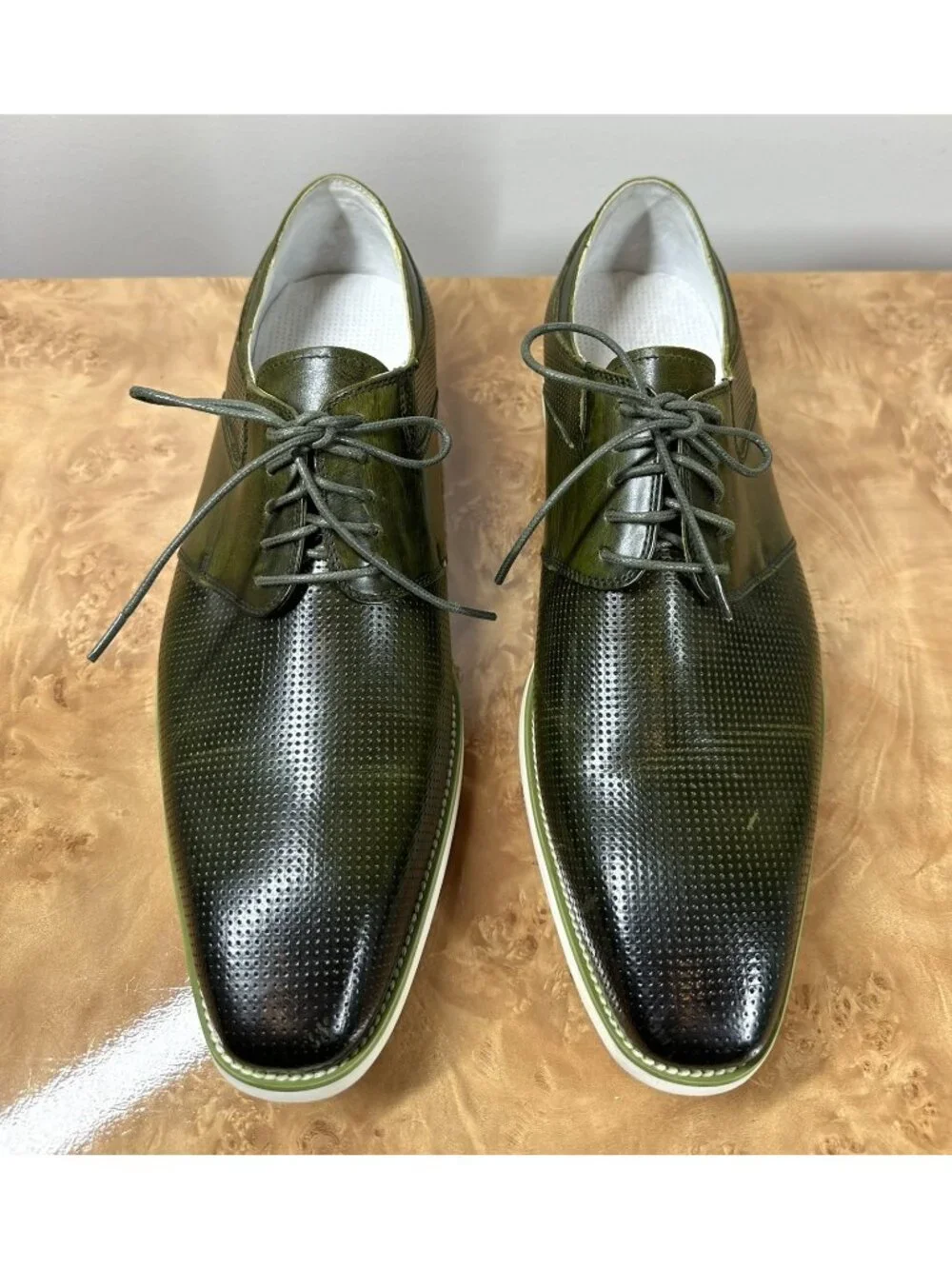 Giovanni Joshua Olive Green Perforated Leather Derby Shoes Men's 10M